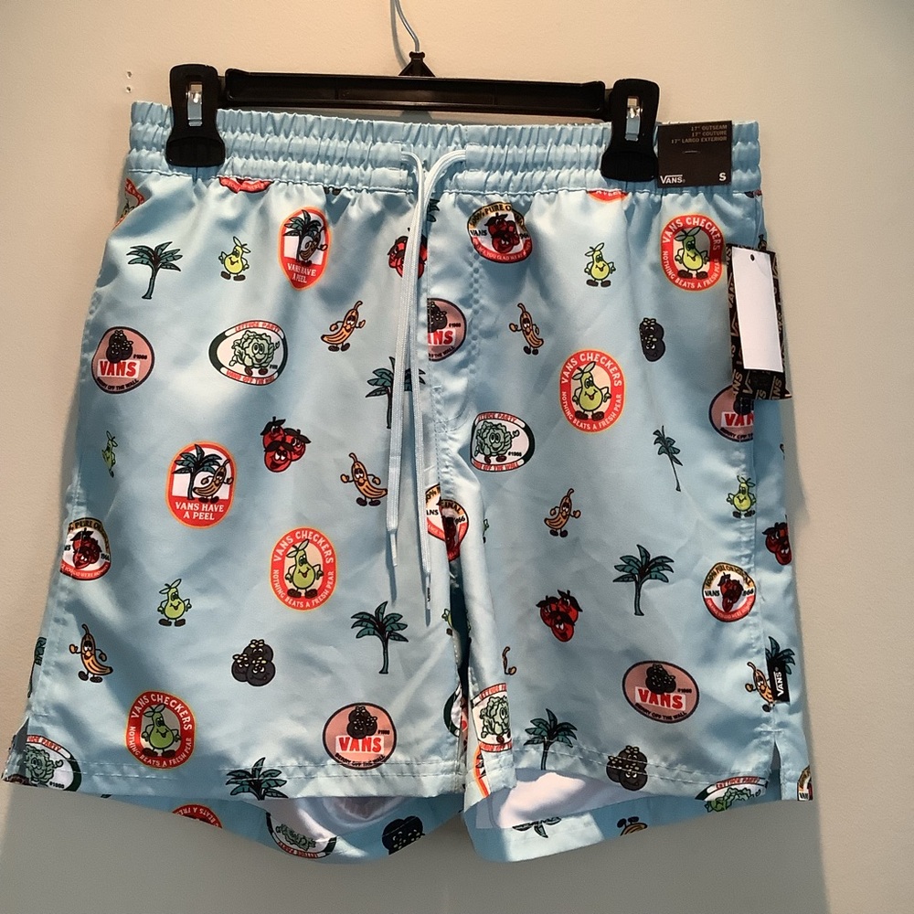 Vans Light Blue Athletic Shorts with Multicolor Print